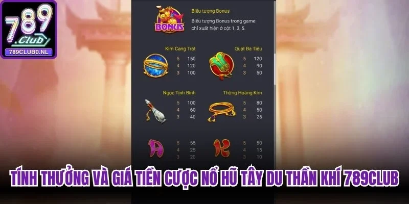 Tính thưởng và giá tiền cược nổ hũ Tây Du Thần Khí 789Club